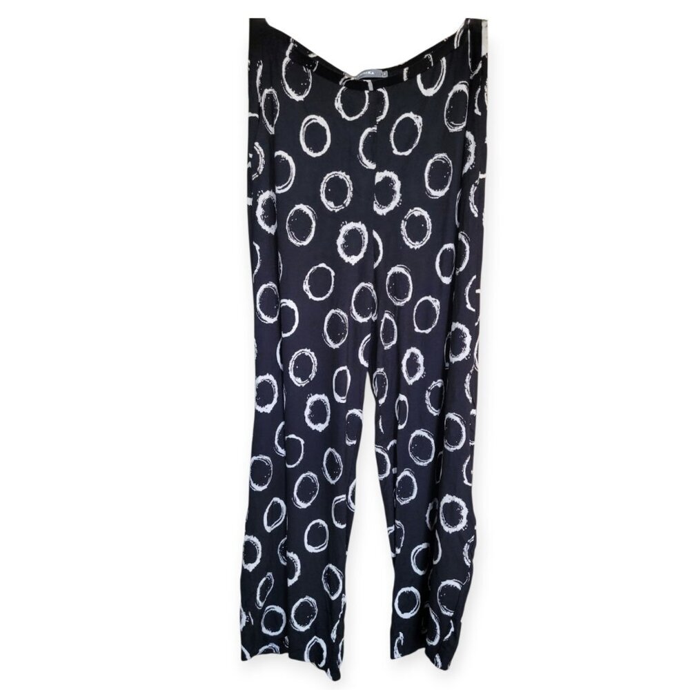 Alembika Black White Wide Leg Punto Pants Cropped Stretch Viscose Size 2 Women